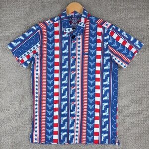 Retro Rifle Independence Mens Short Sleeve Button Down Shirt Patriotic Medium 2A